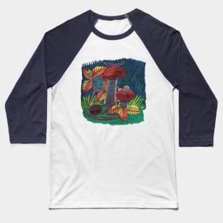 Mushrooms in Autumn Forest Baseball T-Shirt